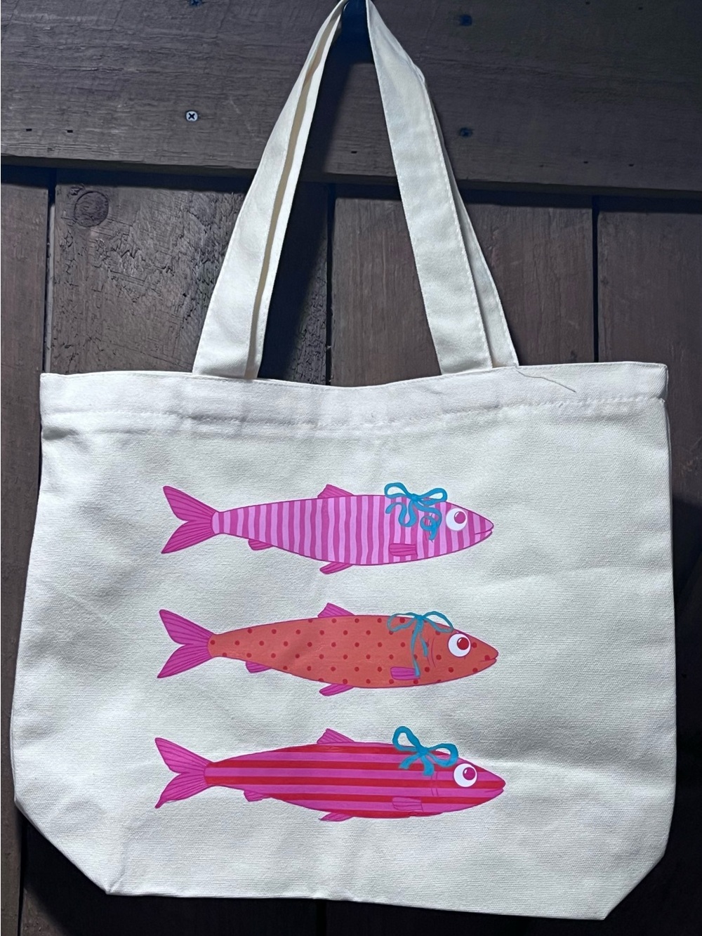 Hand Crafted Pink Fish Trio Canvas Tote